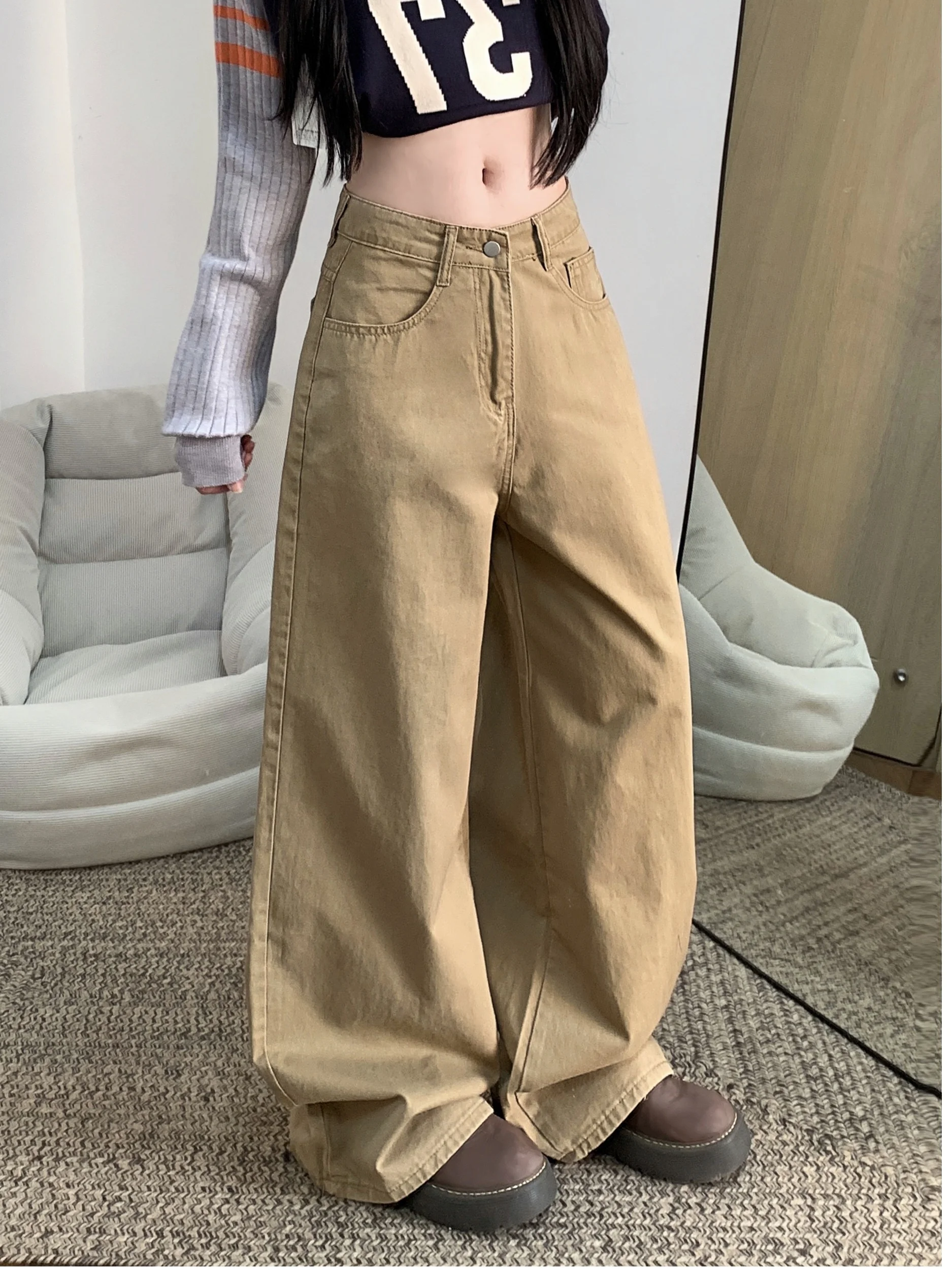 

Женские джинсы свободного кроя в американском ретро-стиле, весна-осень, модные, брендовые, с декоративными элементами, длинные брюки, повседневные, из хлопкового денима