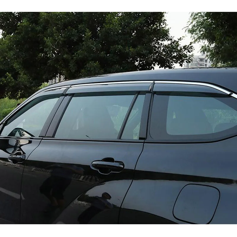 For Toyota Highlander Window Sun Visor 4 / 6-Piece Glass Sunscreen  Rain Protect Cover External Spoiler Modification Piece 21-22