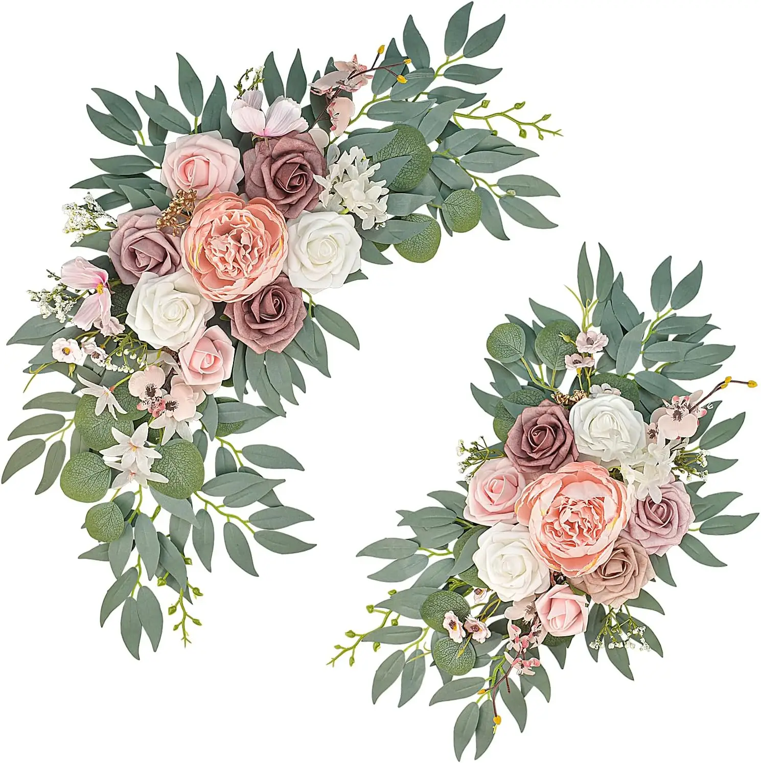 

Pink Wedding Arch Flowers Set of 2, Artificial Wedding Arch Floral Swag Arrangement for Reception Photo Backdrop Decorat