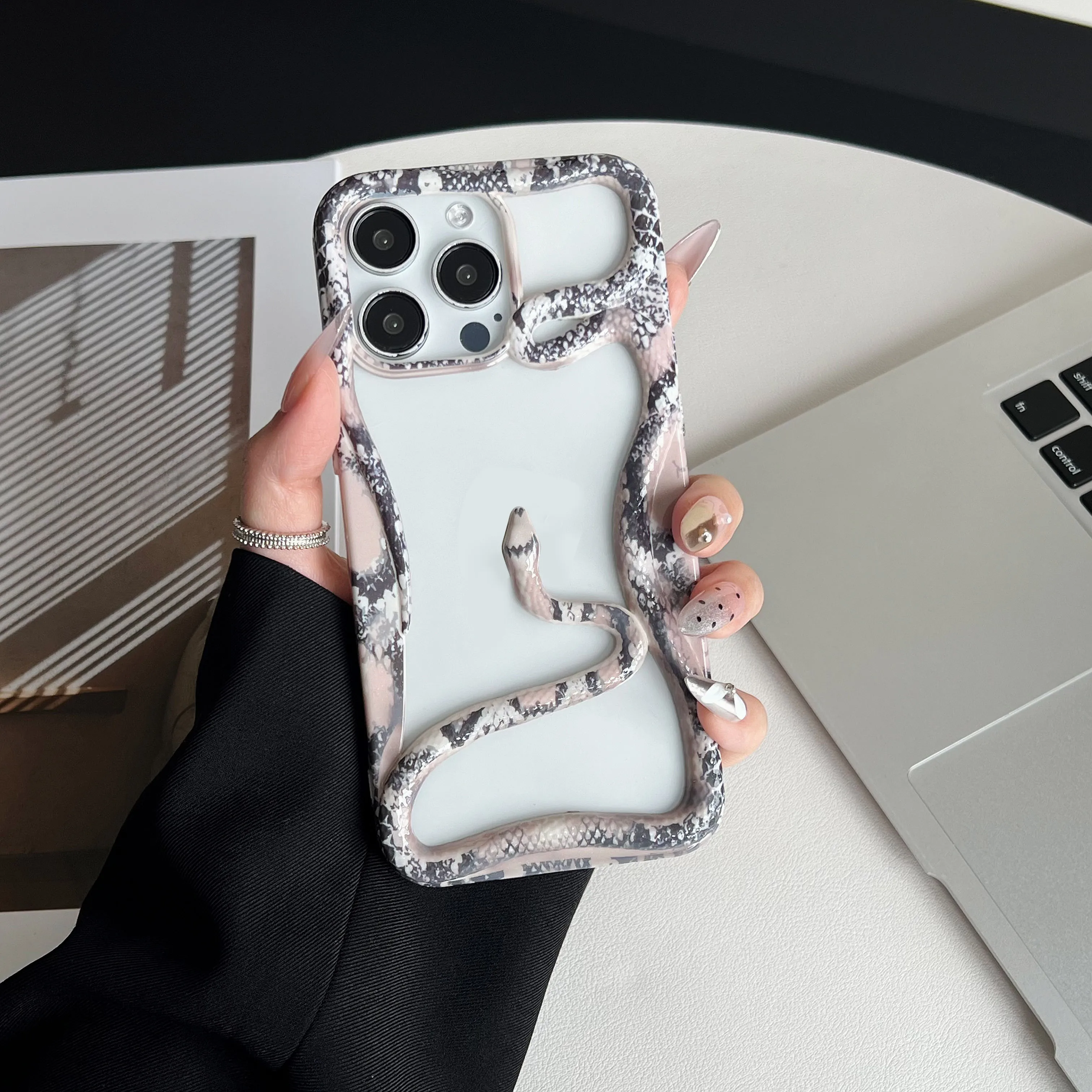 Luxury 3D Hollow Snake Water Sticker Python Case For iPhone 16 15 14 Plus 13 12 11 Pro Max Soft Heat Dissipate Shockproof Cover