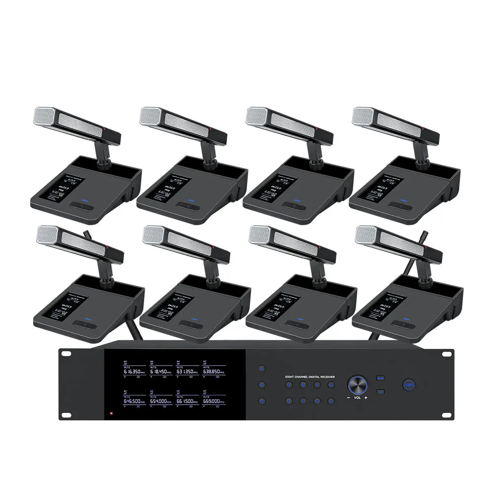 OEM 8-Channel UHF Cordless Metal Handheld Wireless Mics Professional Audio Mic System for Church Karaoke