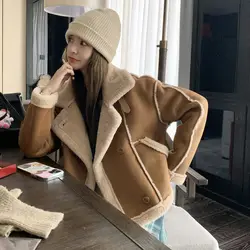 Maillard Imitation Suede Winter Lamb New Jacket Splicing Short Small Thick Fur Integrated Motorcycle