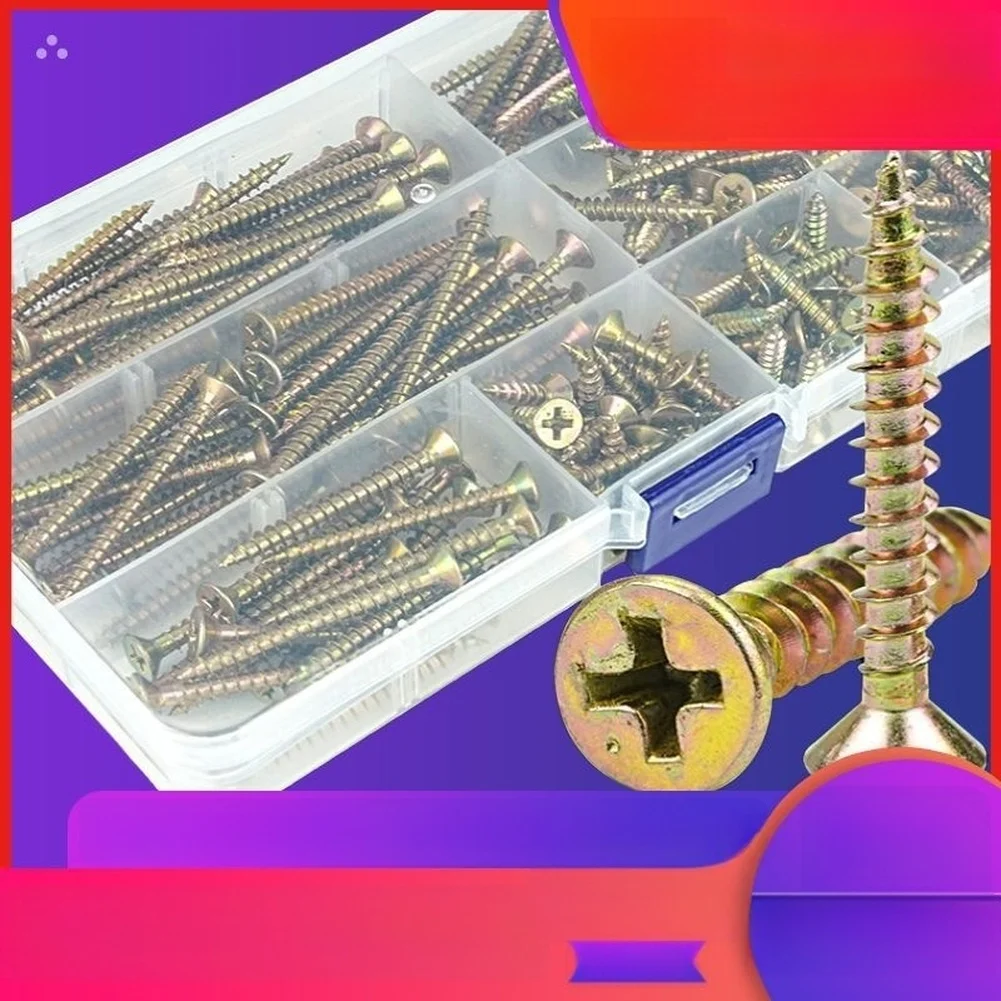 Wood Screws for kit 210PCS Countersunk Self Tapping Carbon Steel Screws for Carpentry Framing Panel Mounting and General Purpose