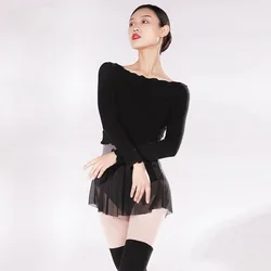 Abrigo de manga larga para adultos, chaqueta térmica de diseño de cuello de una línea, Tops de entrenamiento de gimnasia de Ballet, Ropa de baile femenina