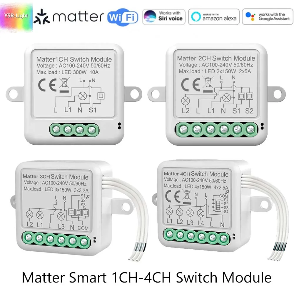 Matter WiFi Smart Switch Breaker 1-4CH Hidden Automation Relay Module Voice Control TuyaWiFi Work with Homekit Siri Alexa Google