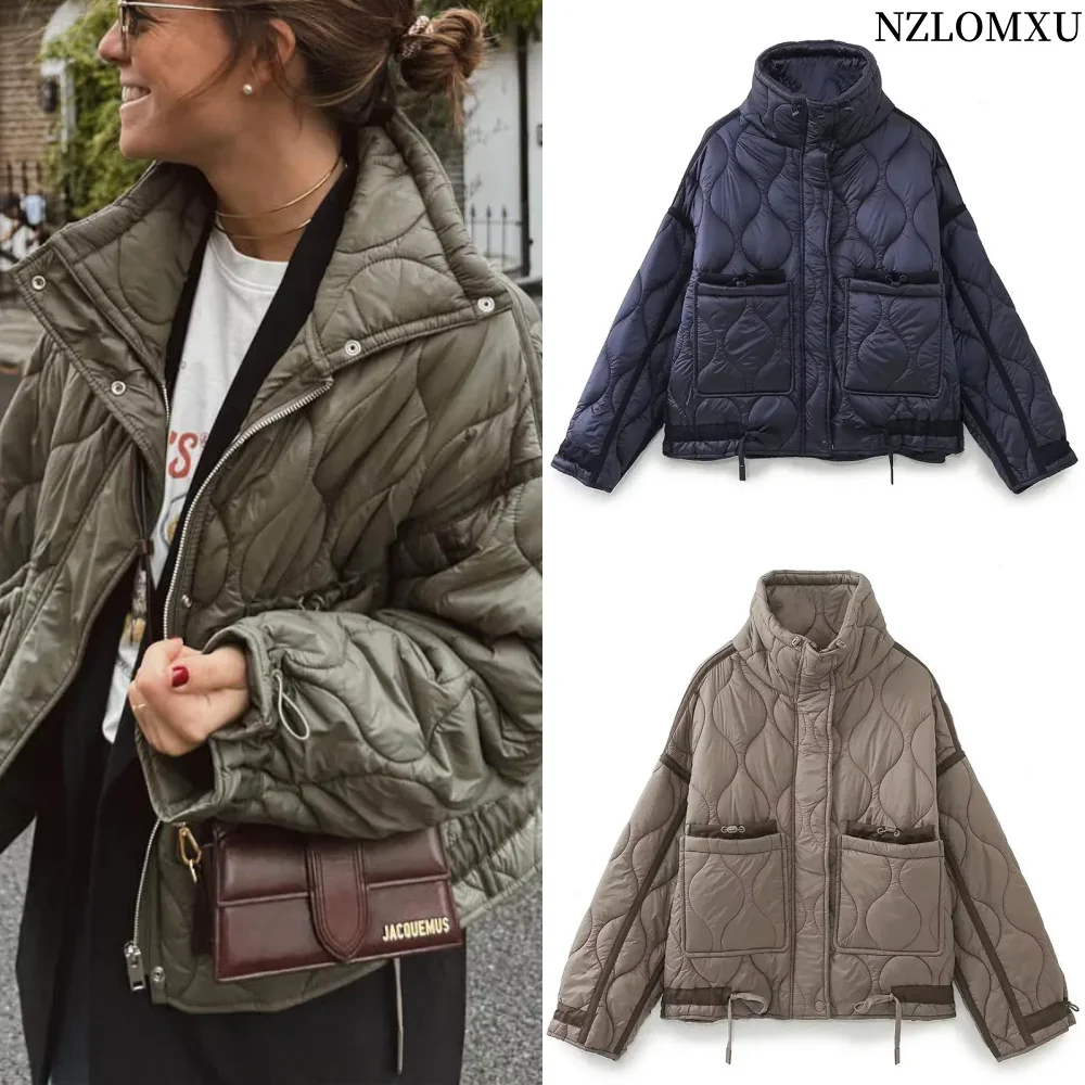 2024 New Women Fashion Coat Long Sleeve Jackets With Drawstring Versatile Hight Street Outerwear Female Mujer Winter Coats