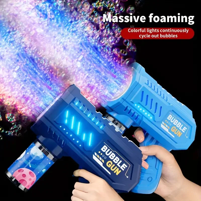 Kids 10 Holes Bubble Gun Toys Rocket Soap Bubbles Machine Gun Shape Automatic Blower With Light Toys For Boys Girls Gift