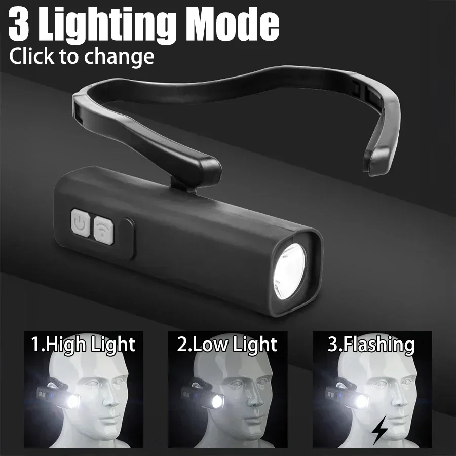 LED Headlamp Headlight Rechargeable Motion Sensor 3 Modes Type-C Waterproof Head Torch for Outdoor Cycling Running Camping Work