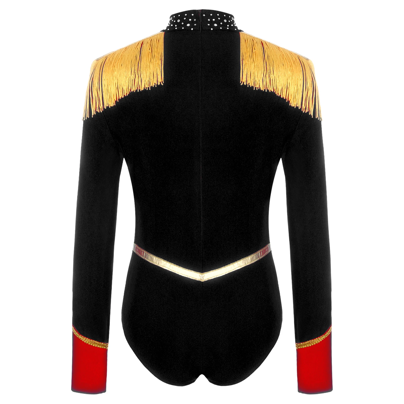 Girls Circus Ringmaster Costumes Rhinestones Long Sleeve Fringed Epaulets Leotard Jumpsuit Halloween Magician Lion Tamer Cosplay