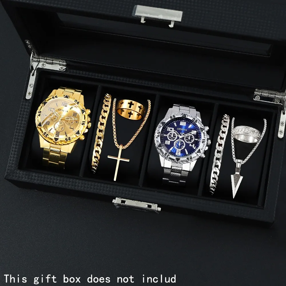 

8 шт./компл., модный мужской комплект часов, кварцевые часы, модные аксессуары, часы, ожерелье, браслет, идеальный подарок для мужчин