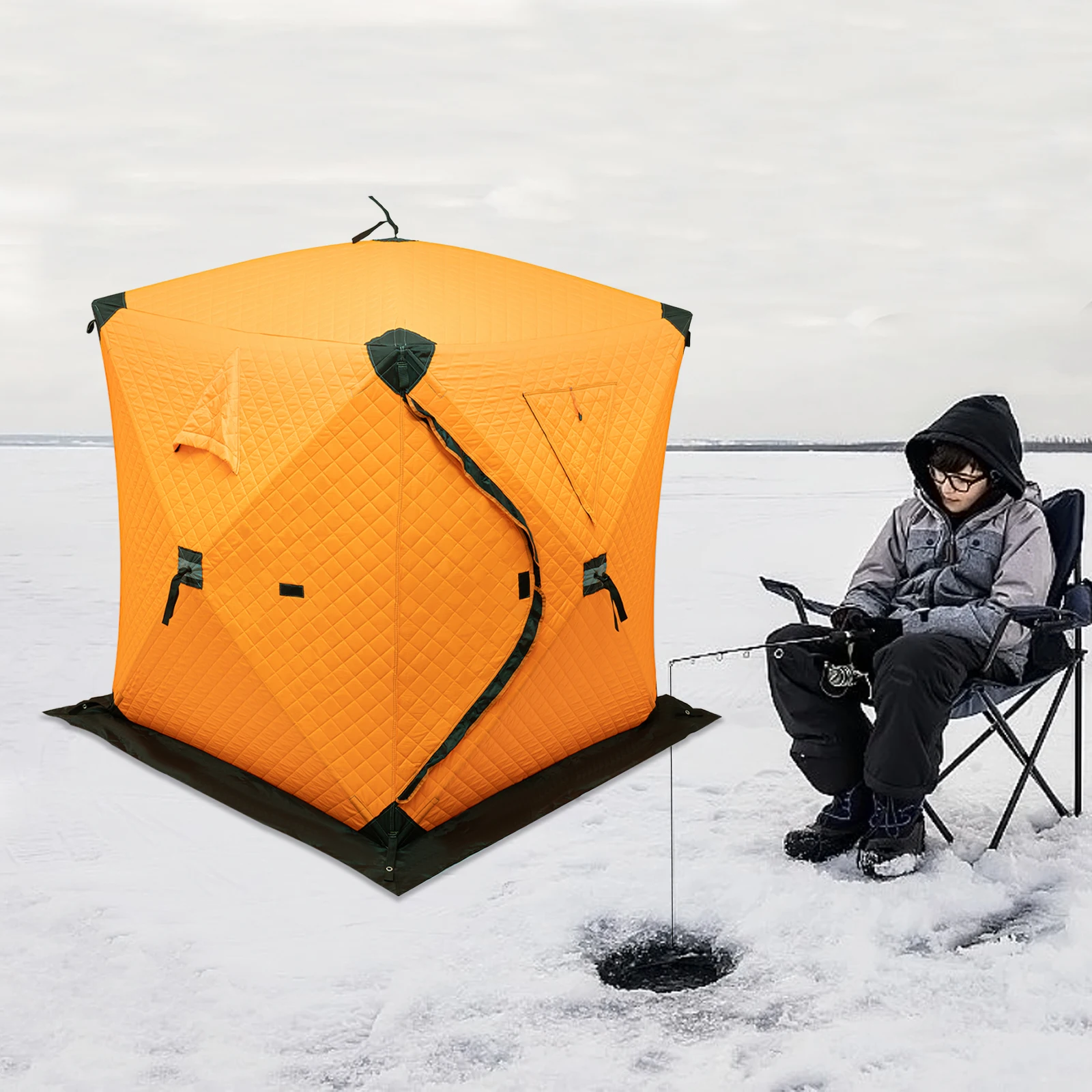 Insulated Ice Fishing Tent Portable Outdoor Picnics Thermal Shelter Windproof Tent Freestanding for 1-2 People