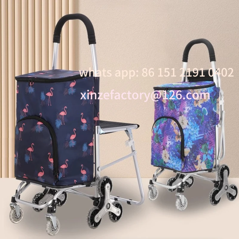 Customizable ‌Folding Cart with Seat, Non-Slip Grocery Trolley, Thermal Insulated Hauler, Compact Foldable Caddy