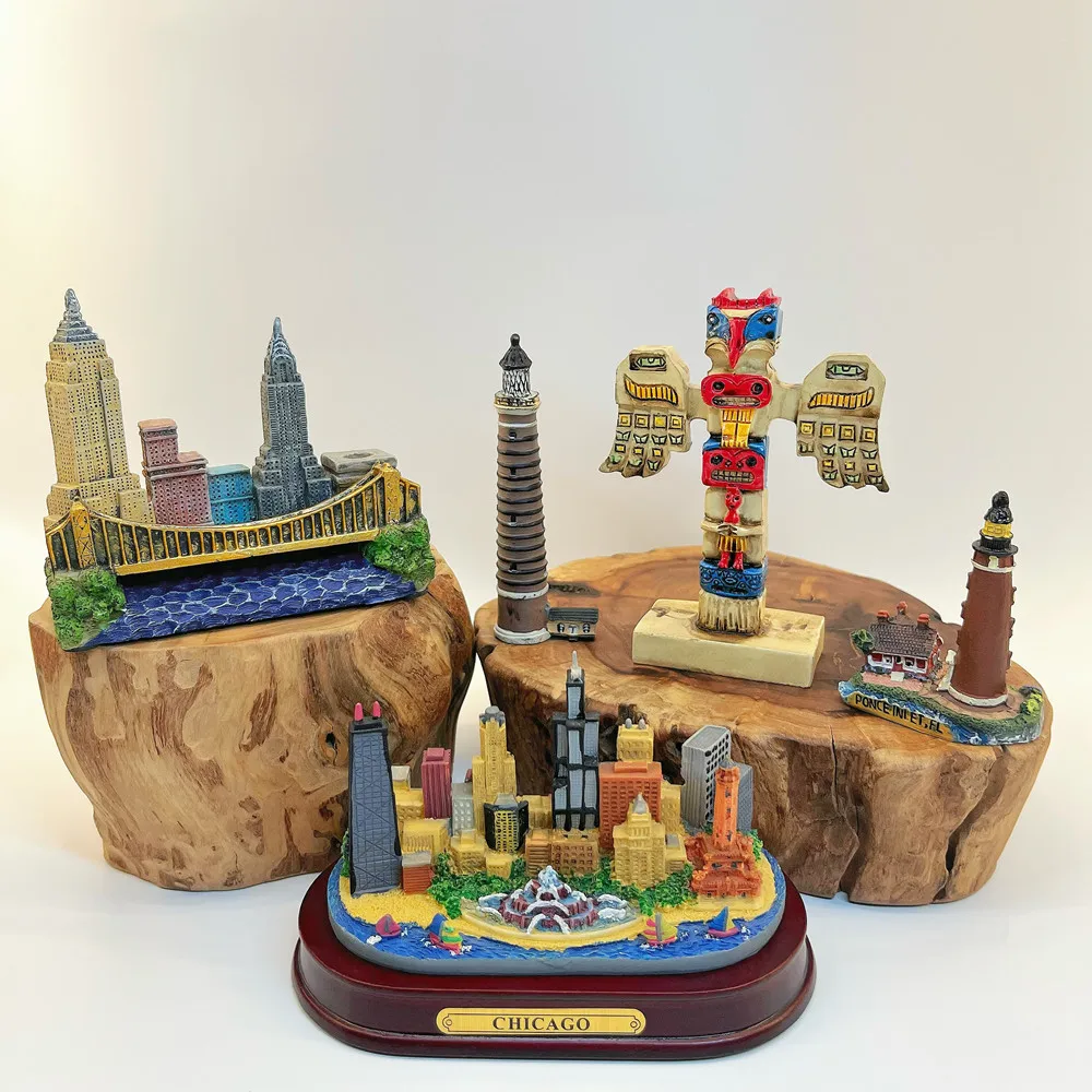USA Landmark Resin Figurine Ornament, American City Building Table Decor, Travel Souvenir Gift & Collectible