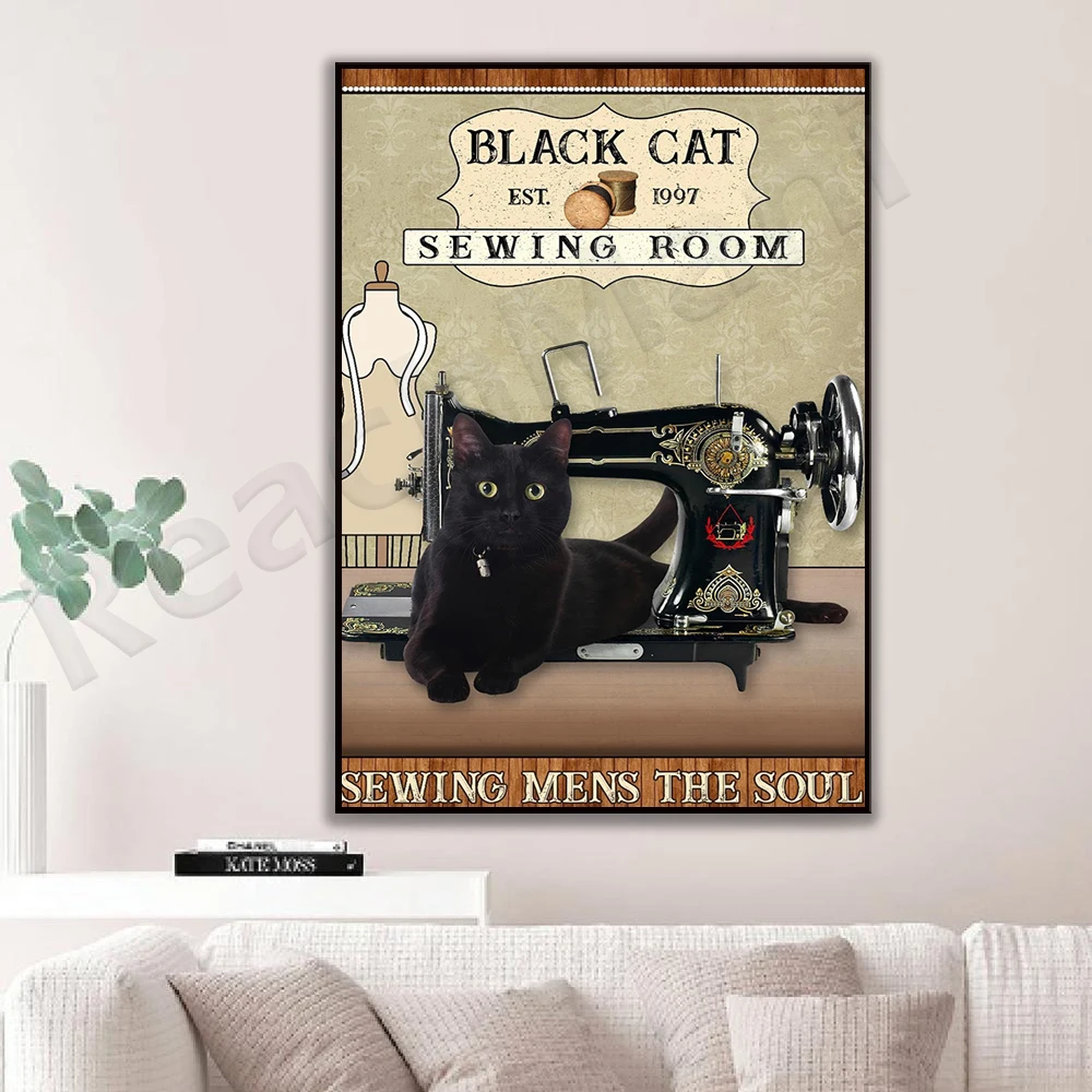 Tailor retro poster, sewing mens soul poster, black cat sewing retro poster, sewing room, sewer gift, sewing wall art