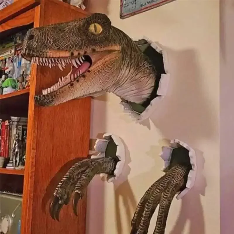 Hot 3D Wall Mounted Dinosaur Sculpture Mounted Resin Dinosaur Decor Prop Bursting Hanging Dinosaur Head with Claws Home Decor