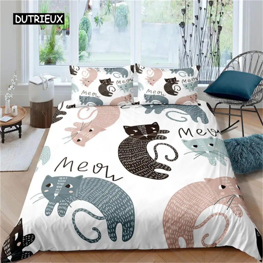 

Cartoon Cat Dogs Bedding Set Cartoon Kittens Animals Pet Microfiber Duvet Cover For Women Children Kids Girls Bedroom Decoration