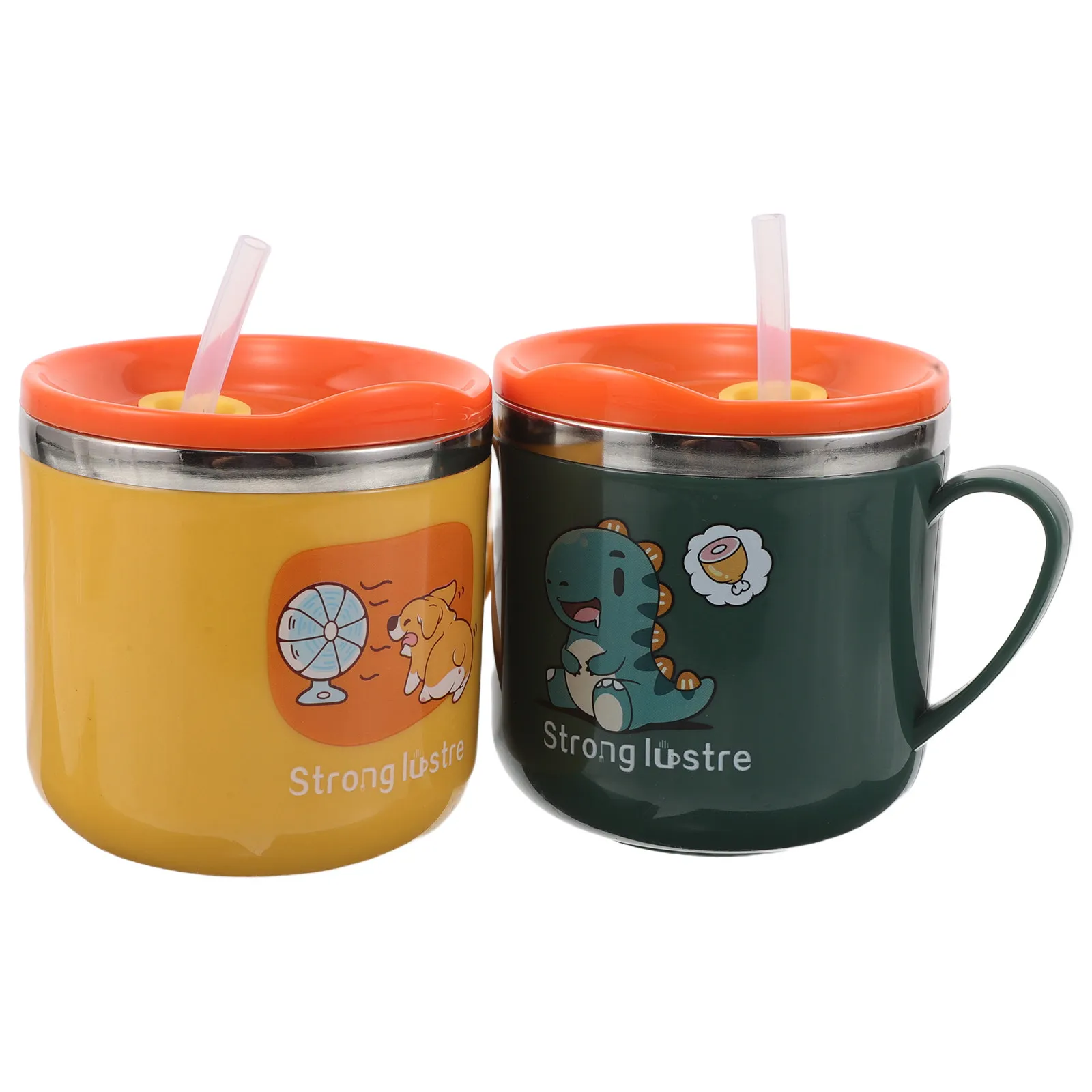 2Pcs Portable Kid Cup Stainless Steel For For Car Outdoor Kids Cups Double Layer Insulated Straw Lid