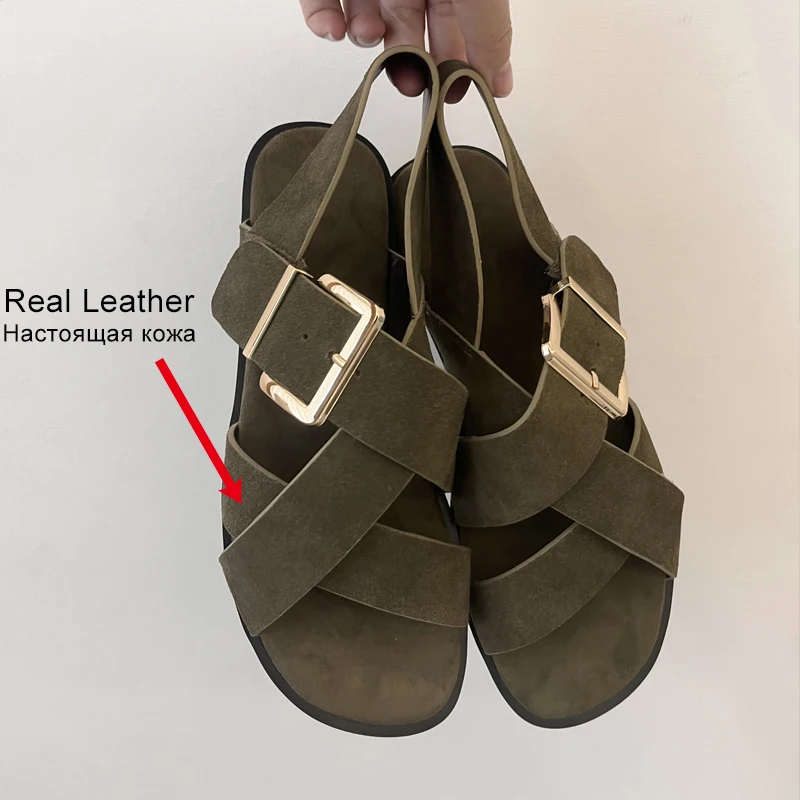 Women's Real Leather Flat Sandals - Summer 2025 Fashion, Size 34-43