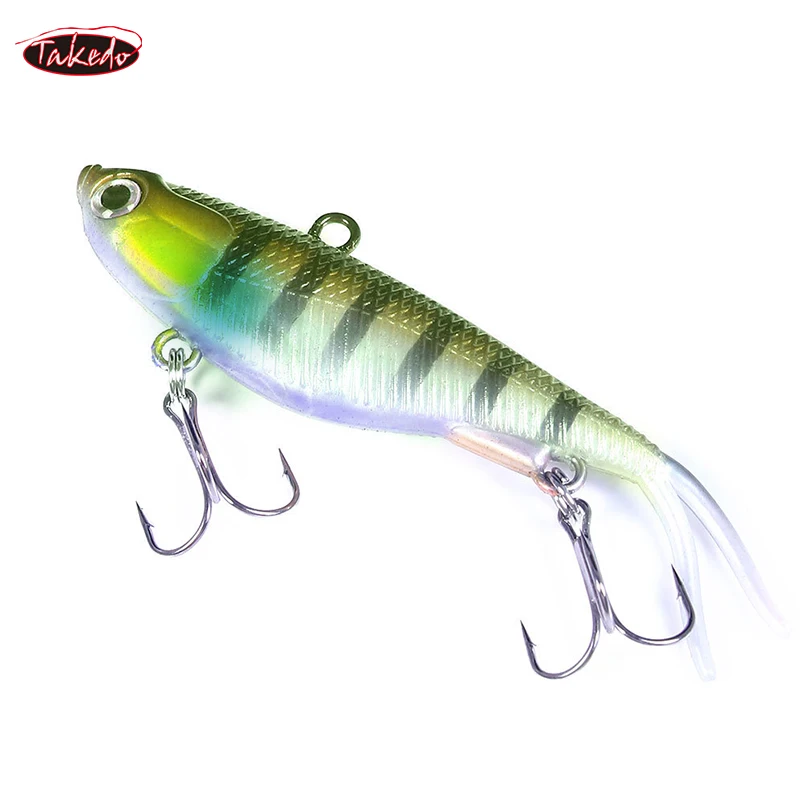 TAKEDO HJ11 Soft PVC Bait VIB Metal Jig Head Fish Lures Bass Fishing Tackle With Treble Hook Sinking Soft Jig Lure