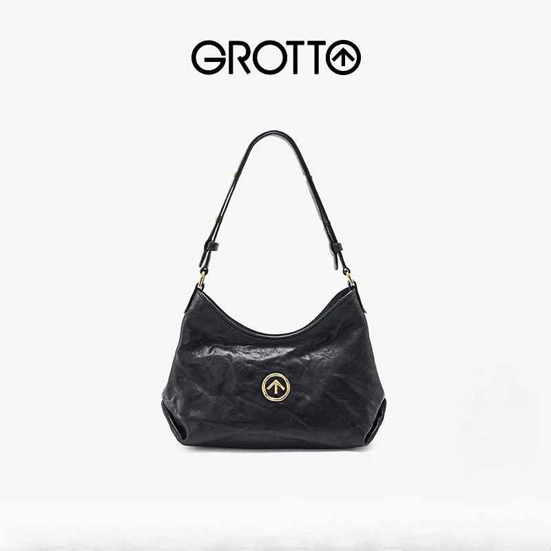

GROTTO Fashion 2025 New Mini Hobo Genuine Leather Single Shoulder Crossbody Small Soft Bag Casual and Versatile