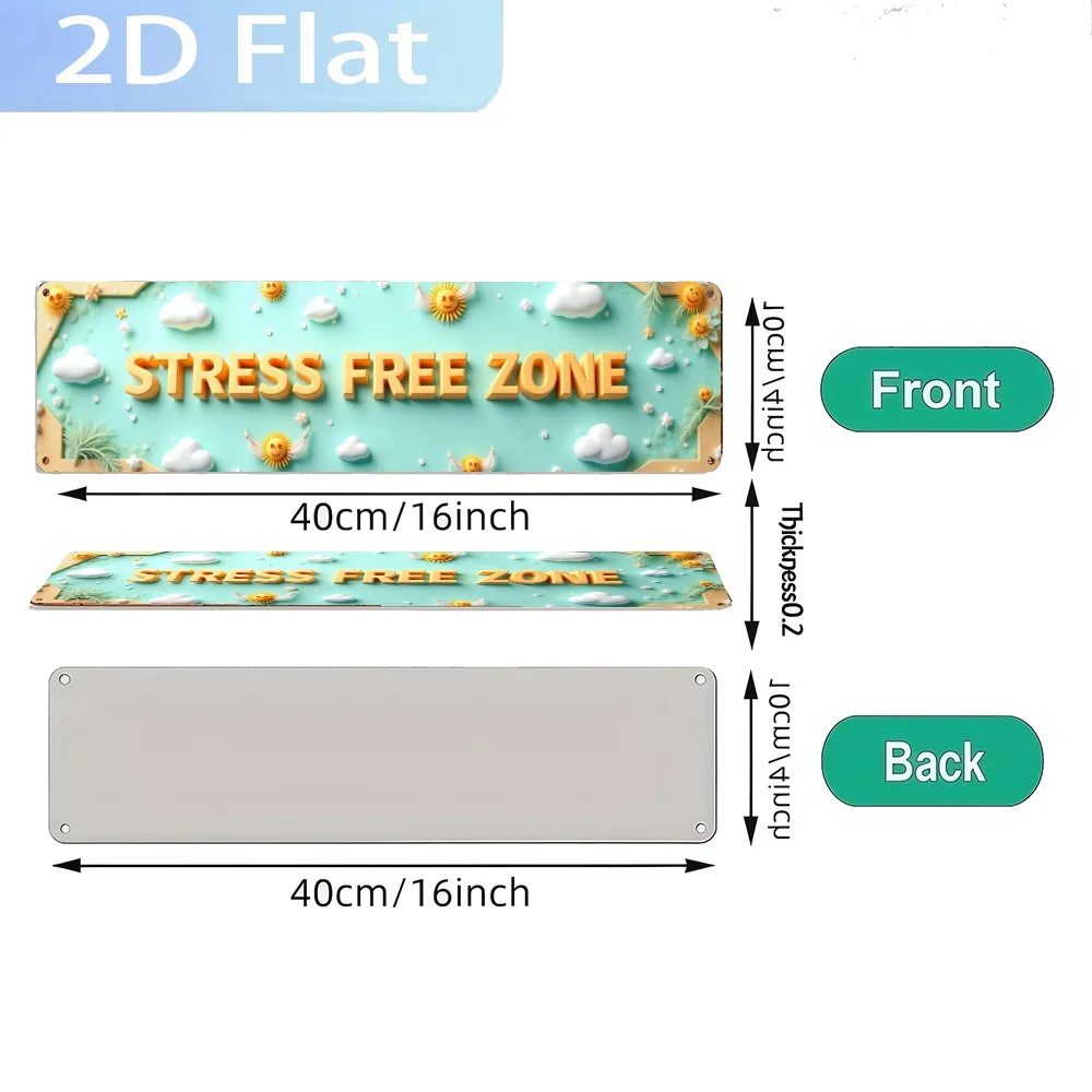 2D Flat Decorative Sign  Featuring The Phrase 'Stress - Free Zone'. This Vintage Wall Art Is Perfect for Home And Holiday Decor