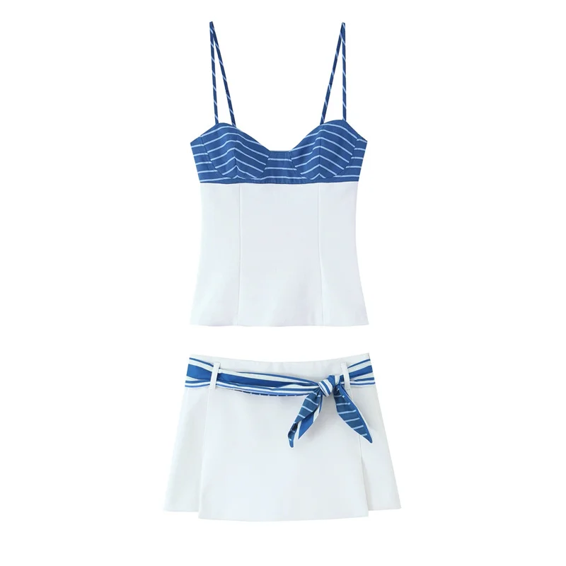 

Summer New Fashion Women's Skirt Sets Seaside Boho Style Embroidery Short Cotton Top and Skirt Distress Matching 2 Piece Sets
