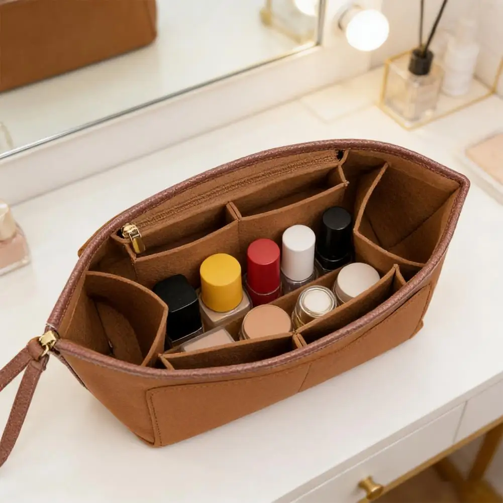 Purse Insert Organizer Felt Multi-compartment Bag Insert Purse Organizer Insert with Zipper Pocket for Women Purse Handbag 1pcs