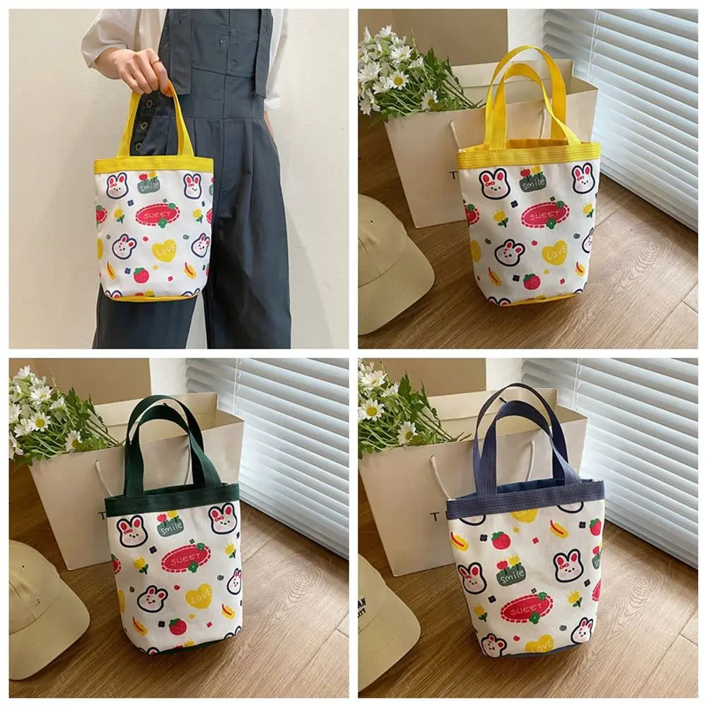 

Cute Flower Canvas Rabbit Bucket Bag Heart Letter Animal Handbag Korean Style Lunch Bag Flower Lunch Bag Travel