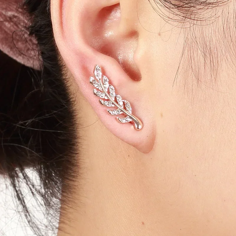 XINYI Hollow Out Leaves Earrings for Women Trendy Vintage Crystal Ear Stud Wheat Unique Design Silver Golden Color Girl Jewelry