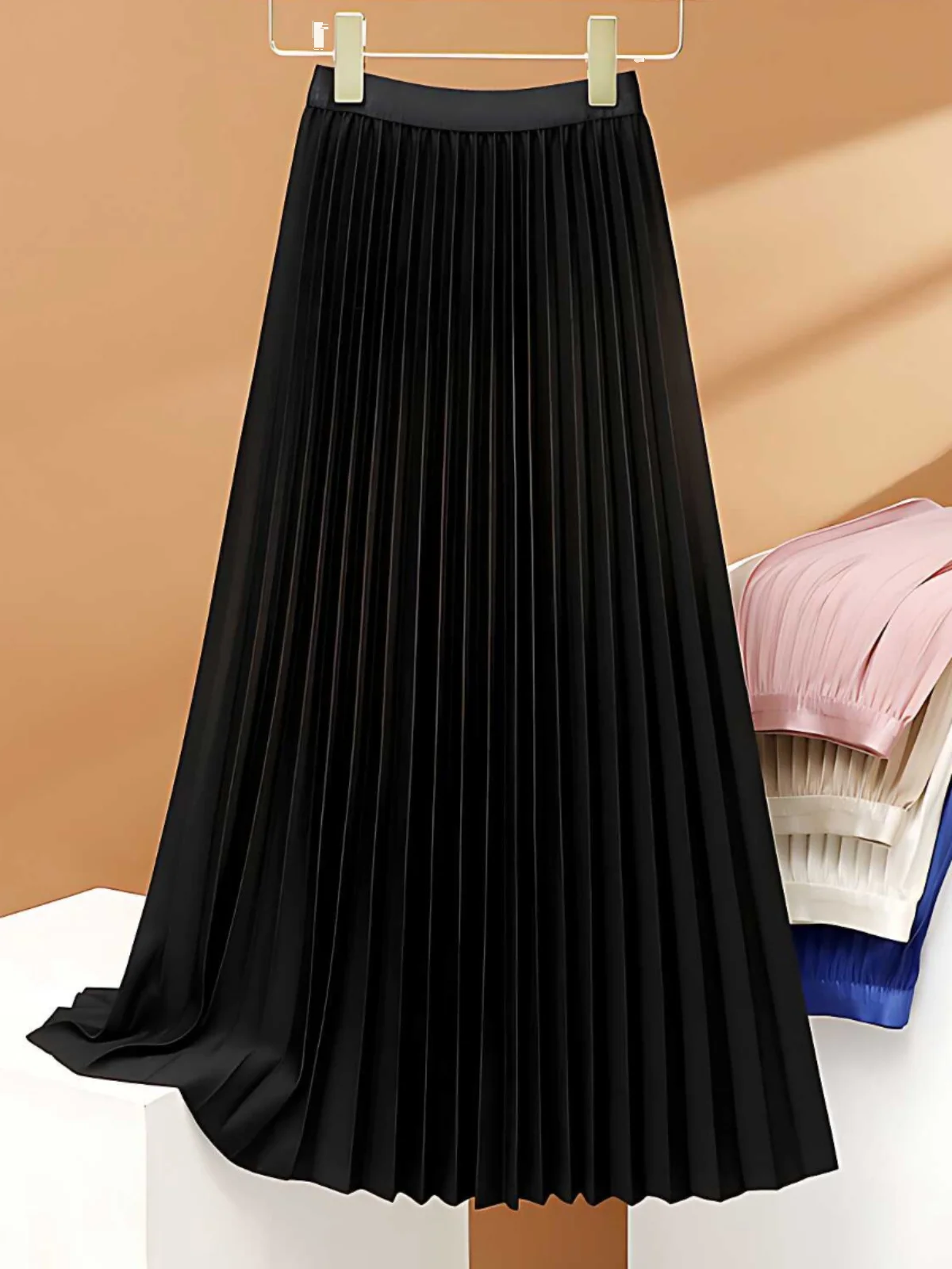 Women's Mid-Length A-Line Pleated Skirt Spring Autumn New Style High Waist Slimming Effect Polyester Spandex Blend