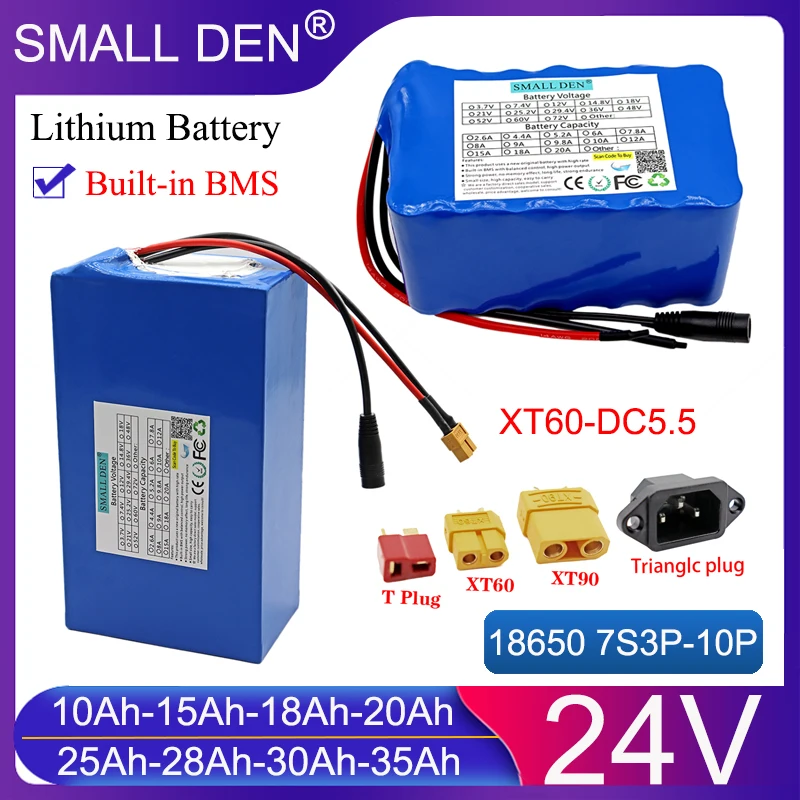

7S3P-10P 18650 Новый литиевый аккумулятор 24 В 10 Ач 15 Ач 20 Ач 25 Ач 30 Ач 35 Ач 750 Вт с BMS для скутера 25,9 В электронных инструментов + зарядное устройство 29,4 В