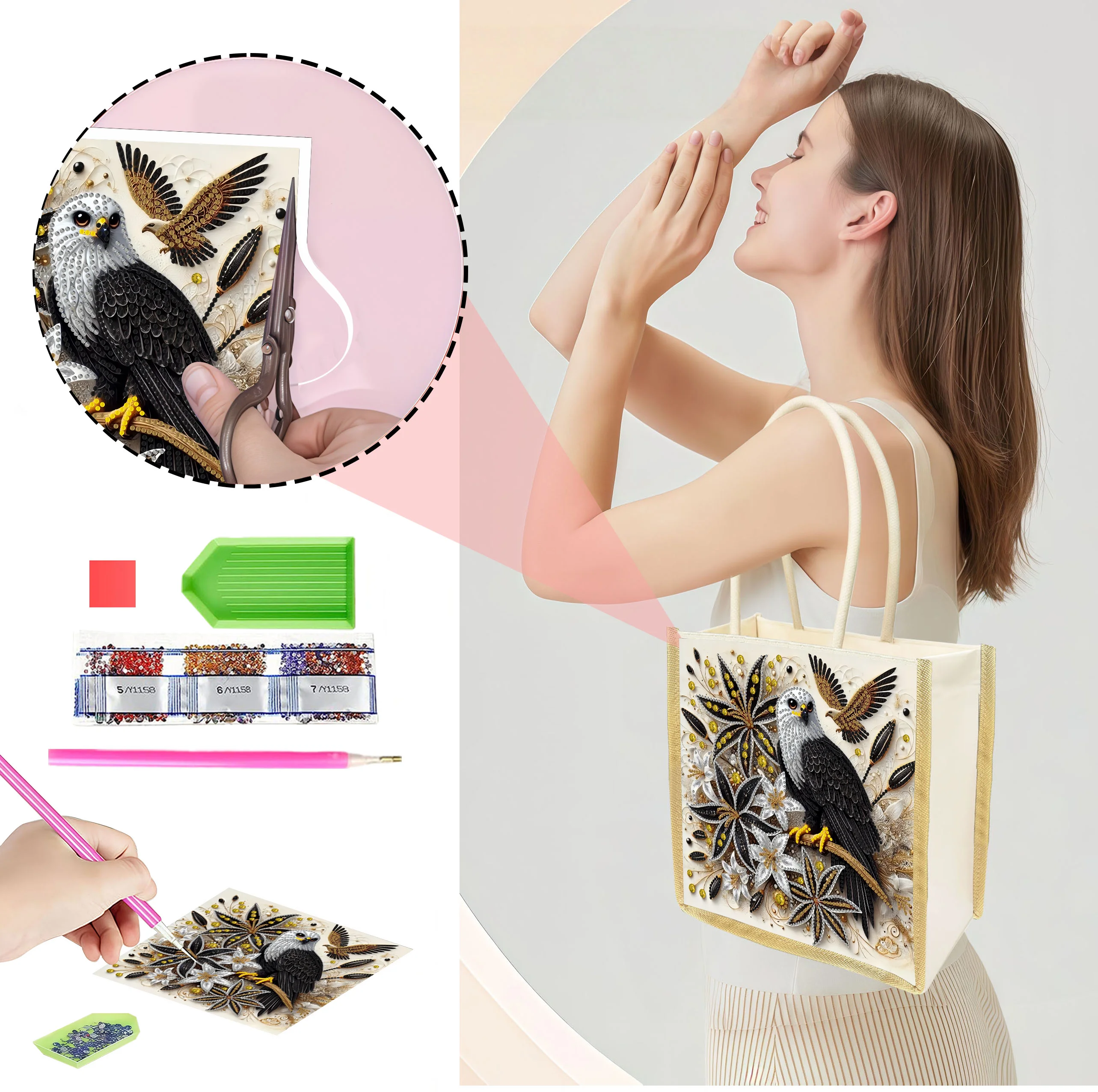 

One DIY diamond-patterned eagle-shaped shopping bag, suitable for use at work, school, or during outdoor activities.