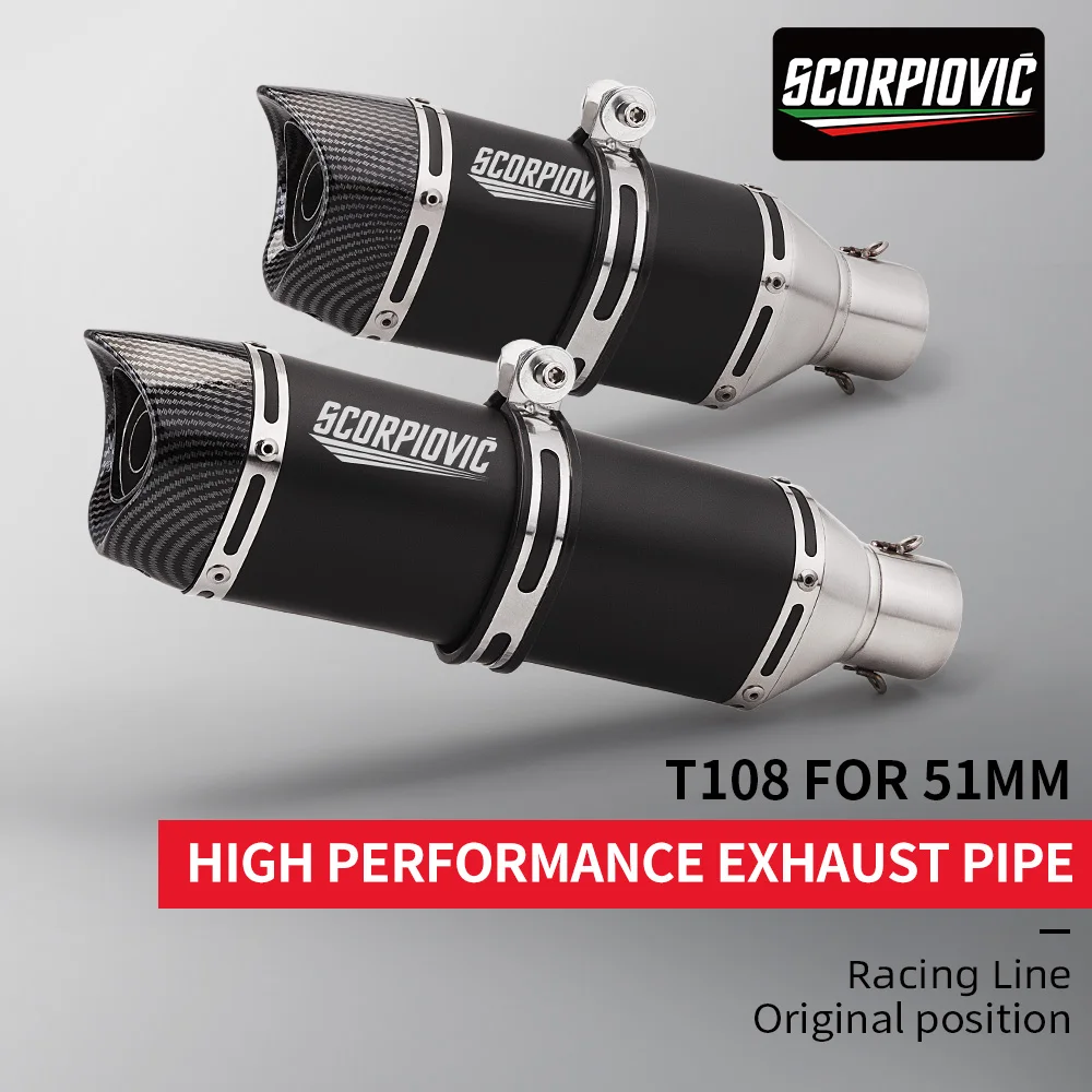 Universal T108 Slip On Motorcycle Exhaust System With DB Killer Fit Duke390 1190 MT07 YZF-R3 Z900 ZX10R 675SR