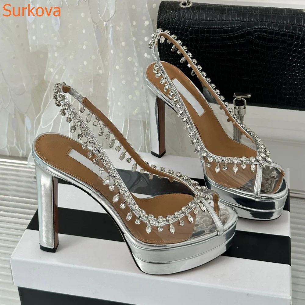 Peep Toe Rhinestone damskie sandały z wystającym palcem bardzo wysokie obcas solidne letnie nowości modne seksowne paryskie buty damskie Slingback