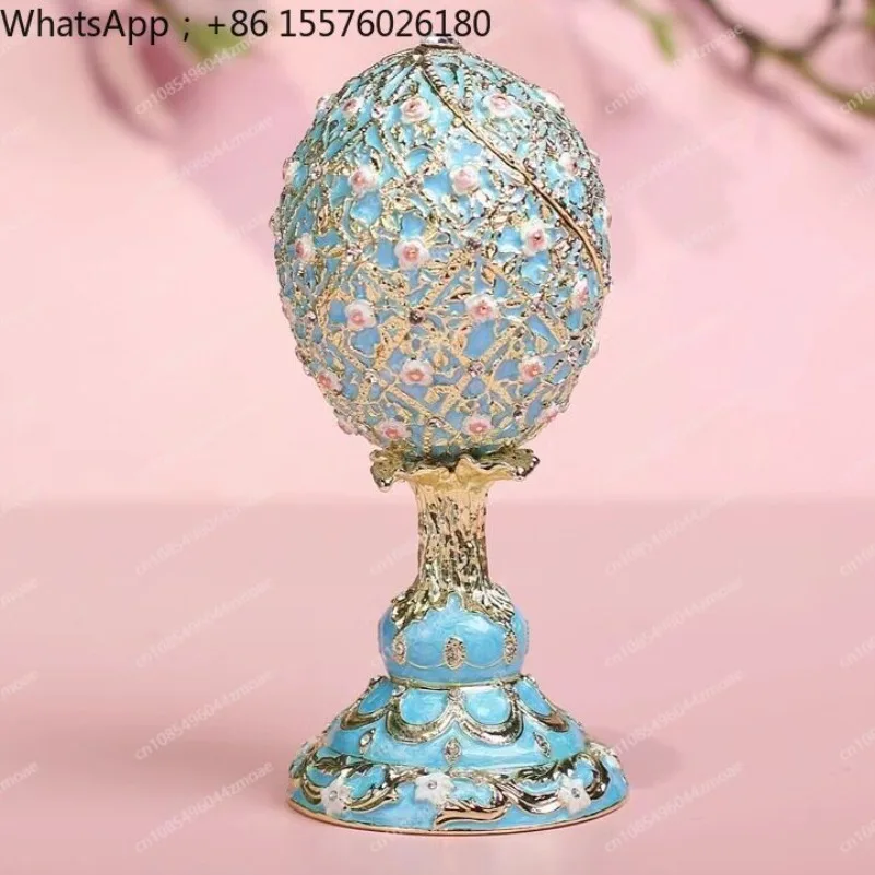 European-style Russian Easter Egg Enamel Color Small Floral High-footed Egg Metal Handicraft Home Decoration