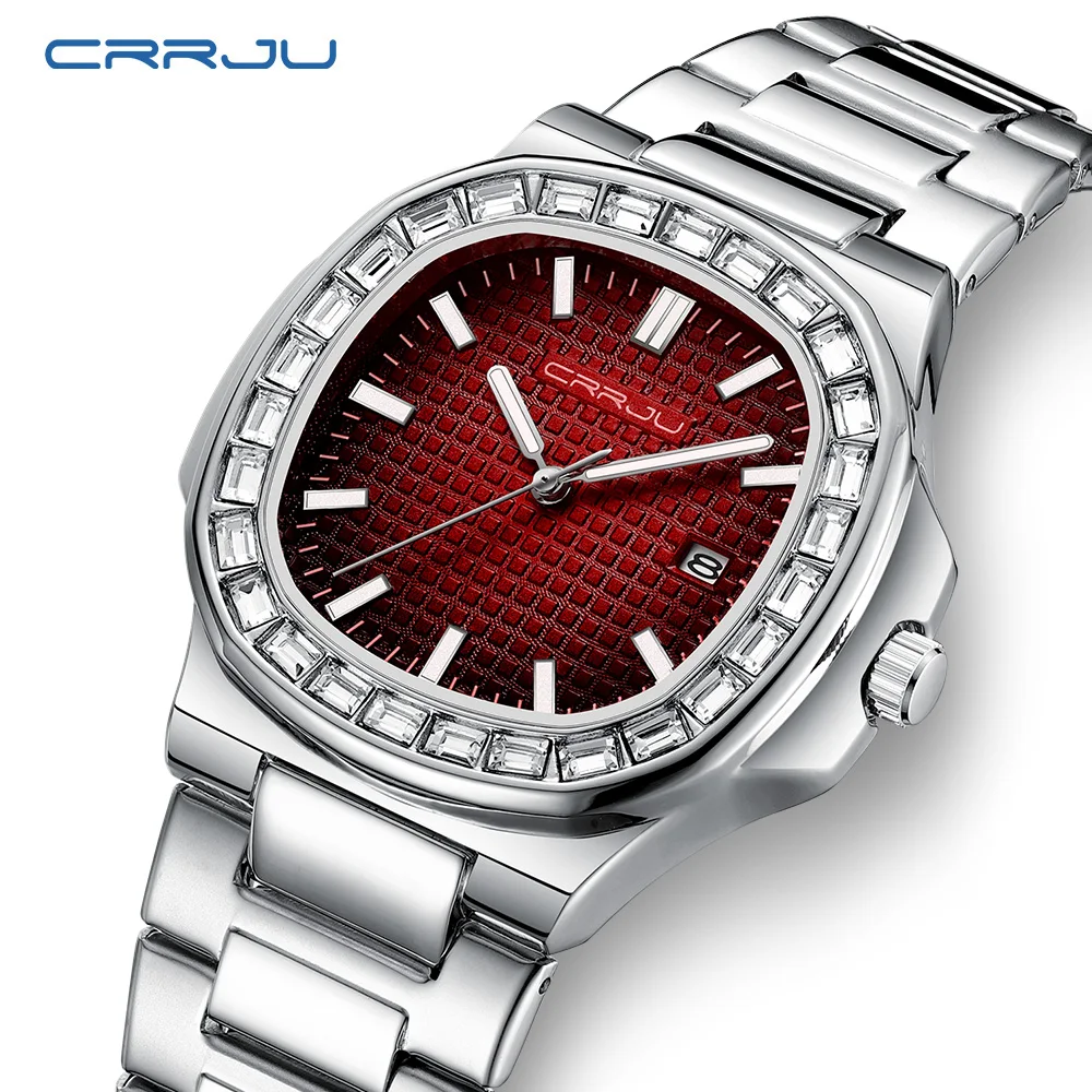 CRRJU High Quality Top Brand Relogio Masculino Men Quartz Watches Fashion Calendar Stainless Steel Watch For Men Montre Homme