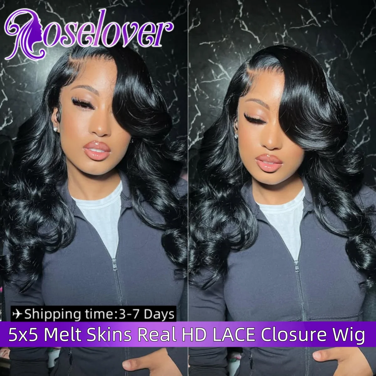 

Rose Lover 34Inch 5x5 HD Lace Closure Wig Glueless Ready to Wear Wig Melt Skins 250% Density Body Wave 100% Human Hair Woman