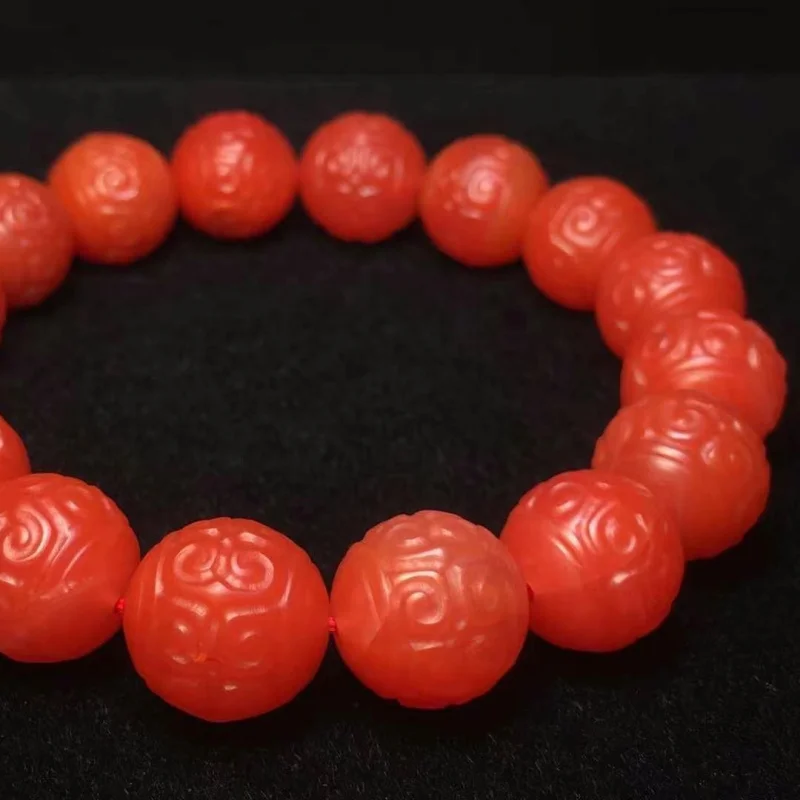 South Natural Jade from Mountain Red Agate Fret Beads Bracelet Rosy Full Color Necklace-