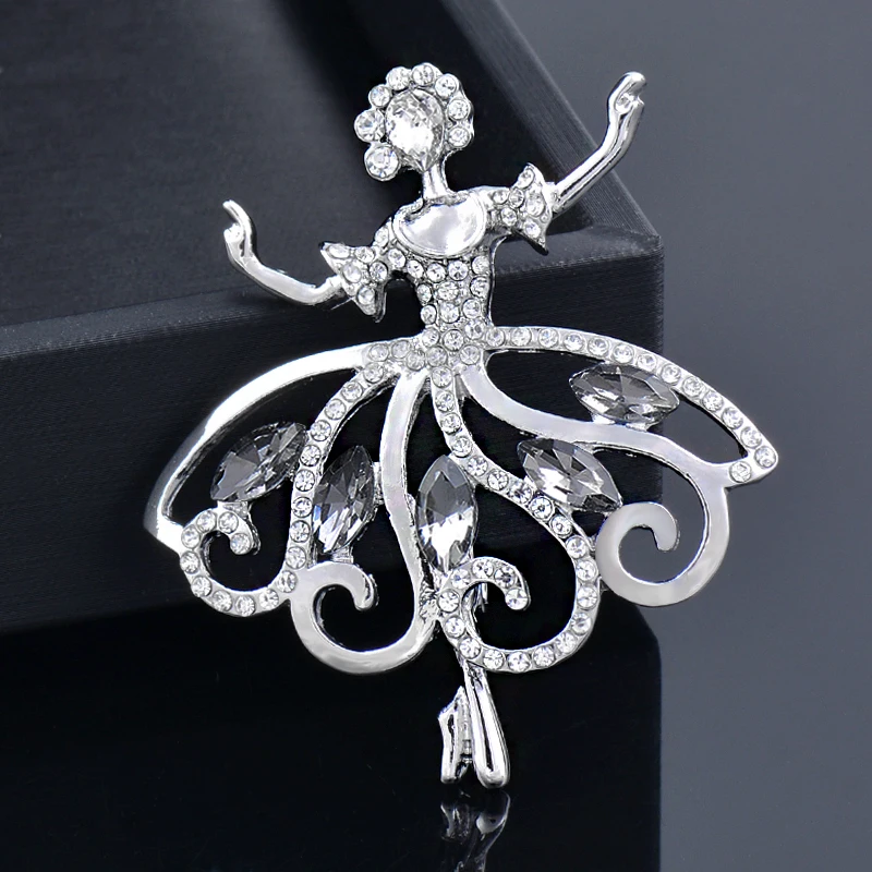 SINLEERY Elegant Cubic Zircon Dancing Ballet Girl Brooch Pin For Women Fashion Jewelry Accessories gift