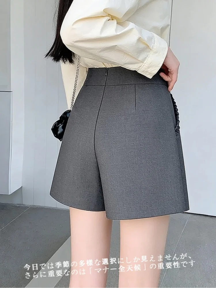 SMTHMA Nieuwe Mode Shorts Voor Vrouwen Hoge Taille 2026 Lente Collectie Zwart A-lijn Brede Benen Slanke Casual Korte Broek