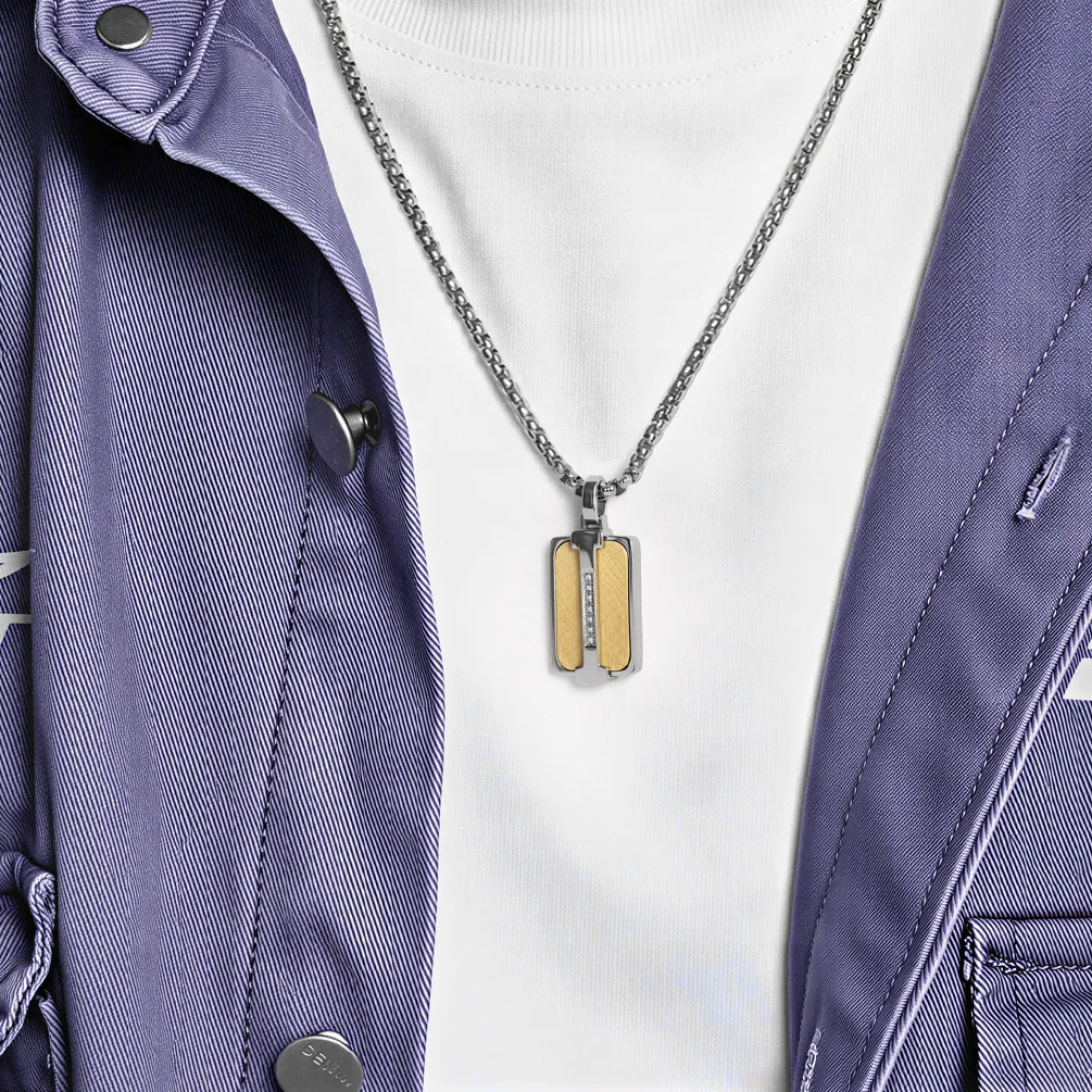 Stainless Steel Two Tone Square Pendant Necklace for Women PVD Gold Plated Hiphop Jewelry New