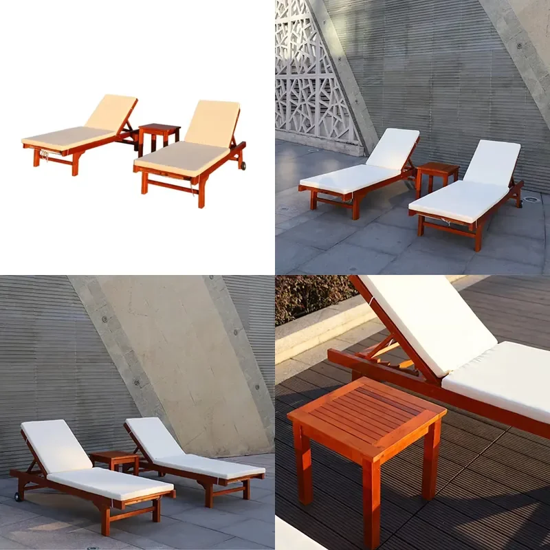 for Modern Adjustable Lounge Chairs Durable Wooden Sunbathing Outdoor Hotel Resort Park Courtyard