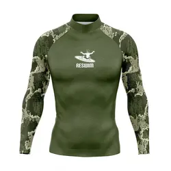 Camouflage Rash Guards Swimwear Men's Long Sleeve Surf Swim T-Shirts UV Protection Swimsuit Lycra Surf Diving Shirt GYM Clothes