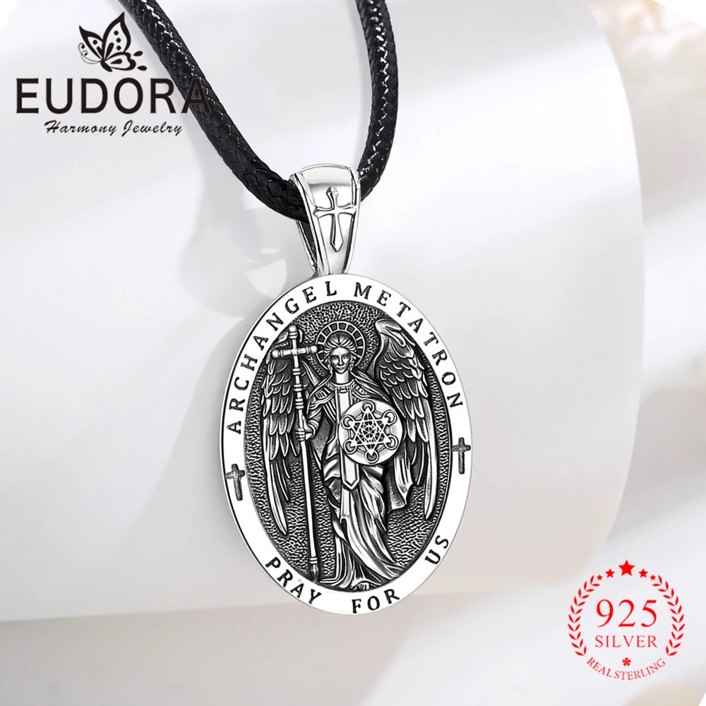 

Eudora 925 Sterling Silver Archangel Metatron Necklace for Woman Judaism ﻿Amulet Medal Pendant Religious Jewelry Festival Gift