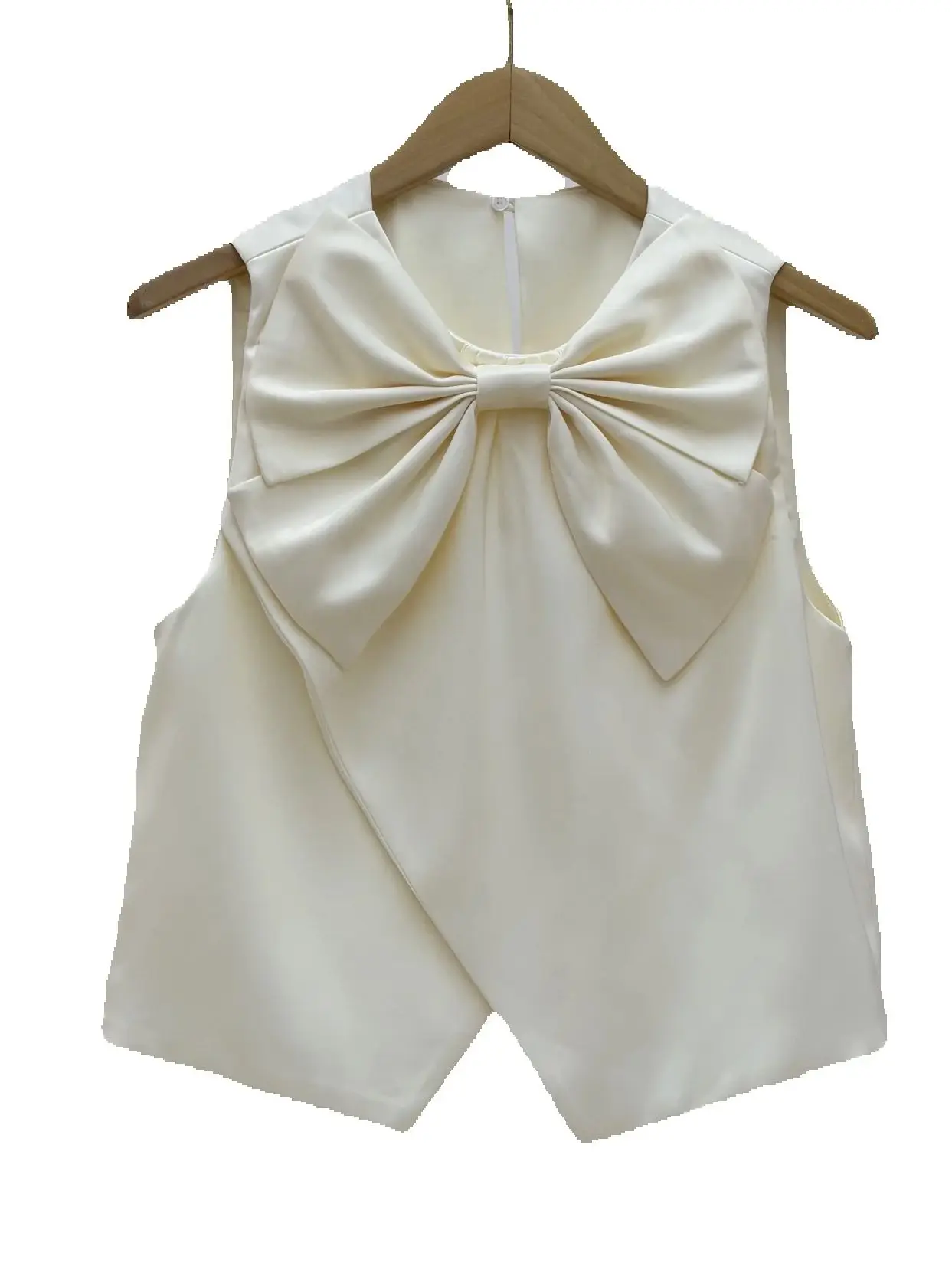 

Spring/Summer Women V-Neck Sleeveless Big Bow Satin Solid Crop Top Pullover Slim Elegant Fashion Vest