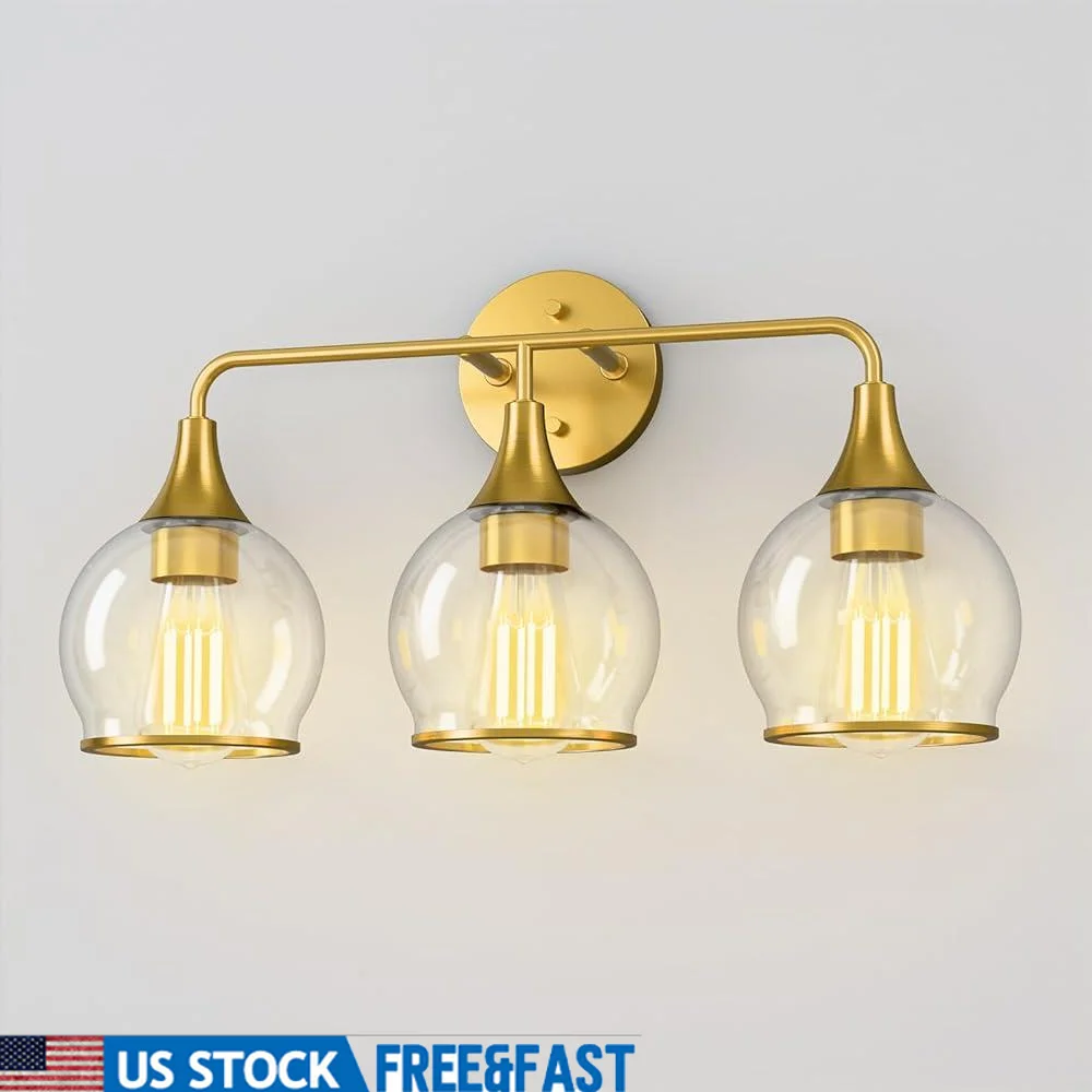 

3-Light Bathroom Vanity Lights Modern Globe Glass Shade Durable E26 Socket Easy Installation Up Down Mounting Stylish Lighting