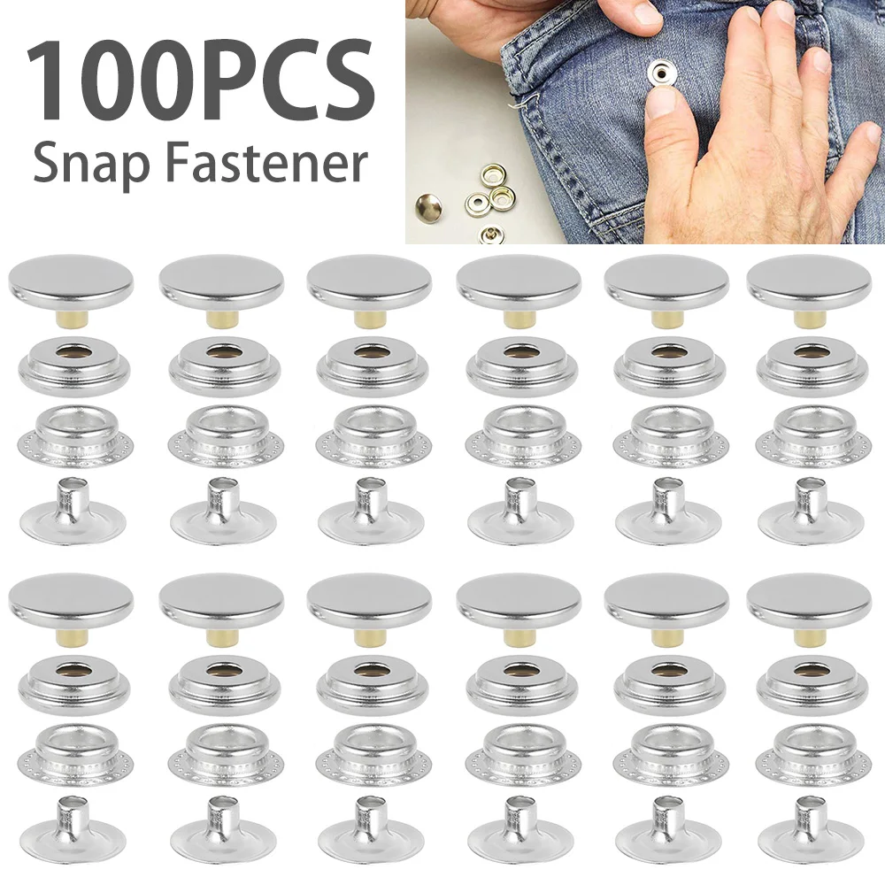 

Набор из 100 металлических кнопок-защелок для одежды, сверхпрочные кнопки-застежки, инструмент для установки кнопок, для морского применения