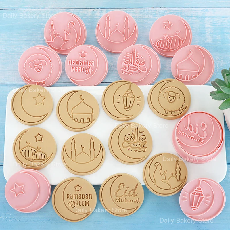 Mini Ramadan 10pcs/set Eid Mubarak Biscuit Mold Plastic Cookie Cutters Fondant Embosser Stamp Baking Tool Cake Decorating Tools