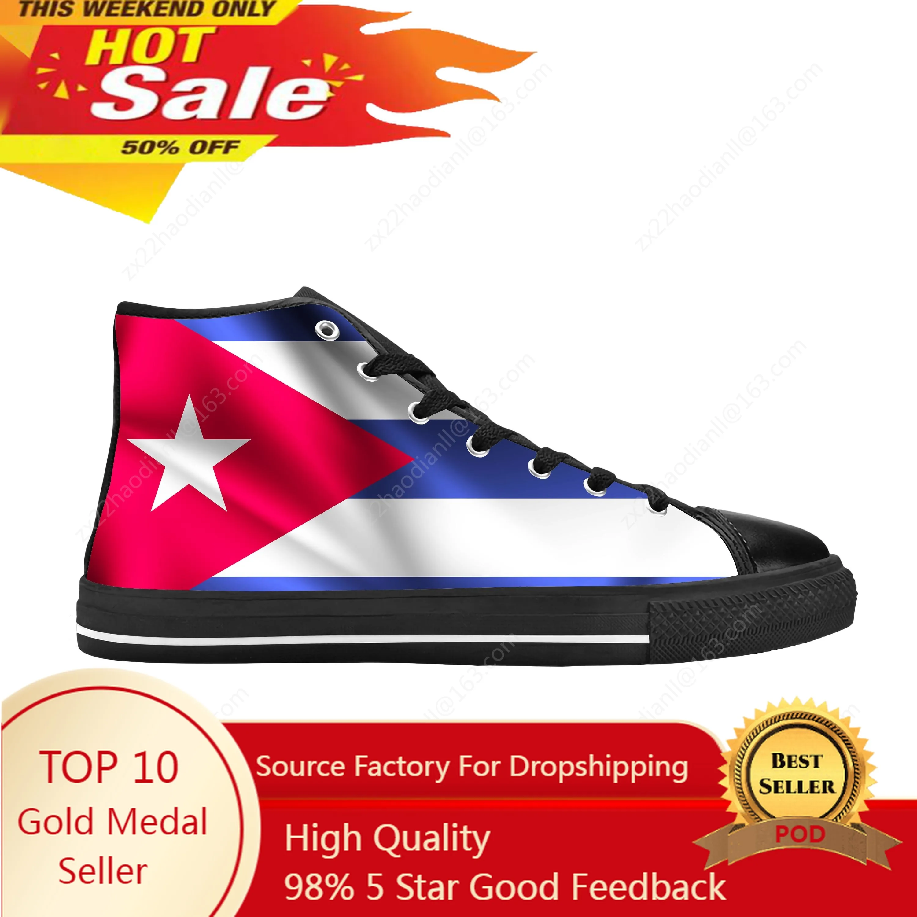 Hot Cuba Cuban Flag Patriotic Pride Funny Fashion Casual Cloth Shoes High Top Comfortable Breathable 3D Print Men Women Sneakers