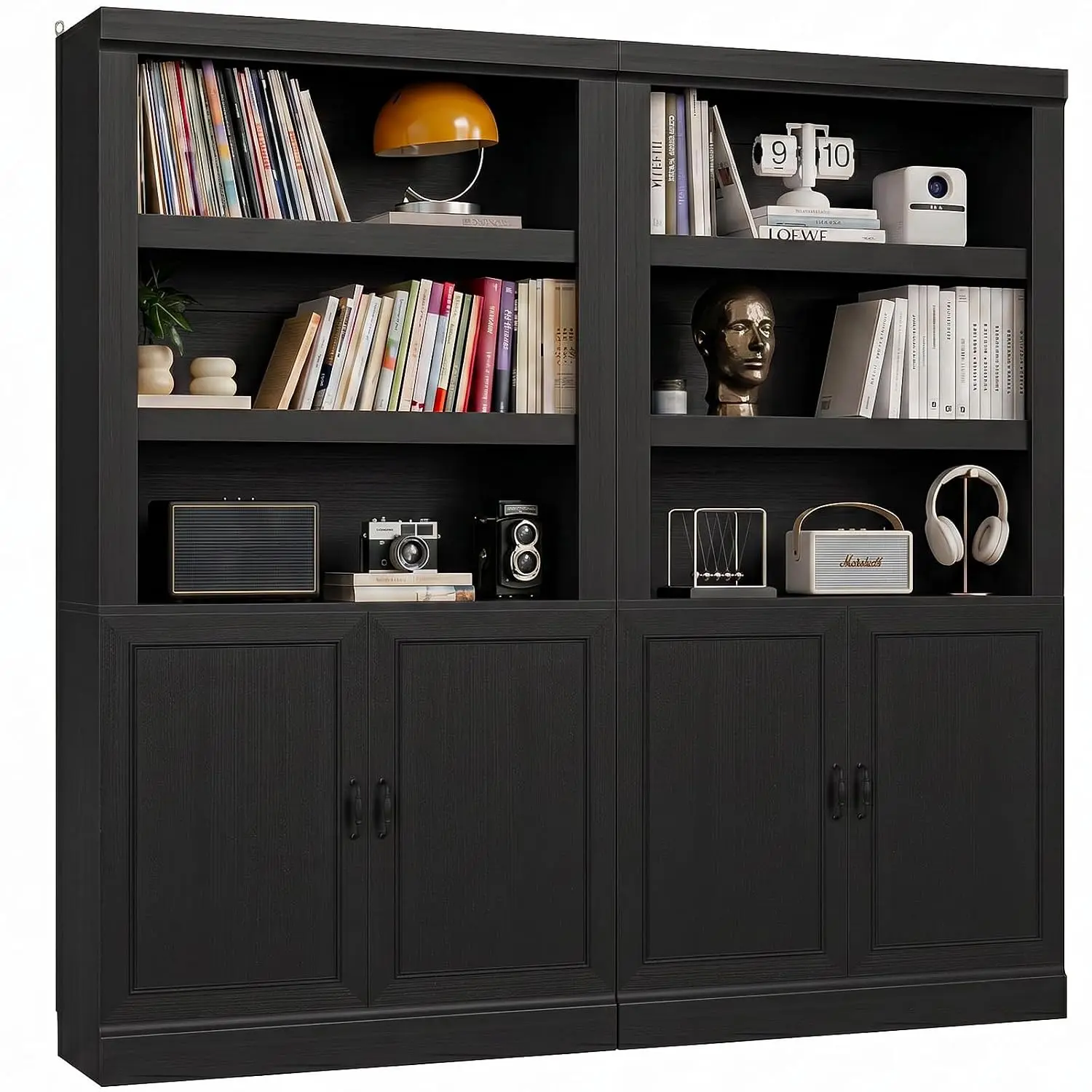 71 Inch Tall Bookshelf With Doors & Adjustable Shelves, 2 Pack, Customized